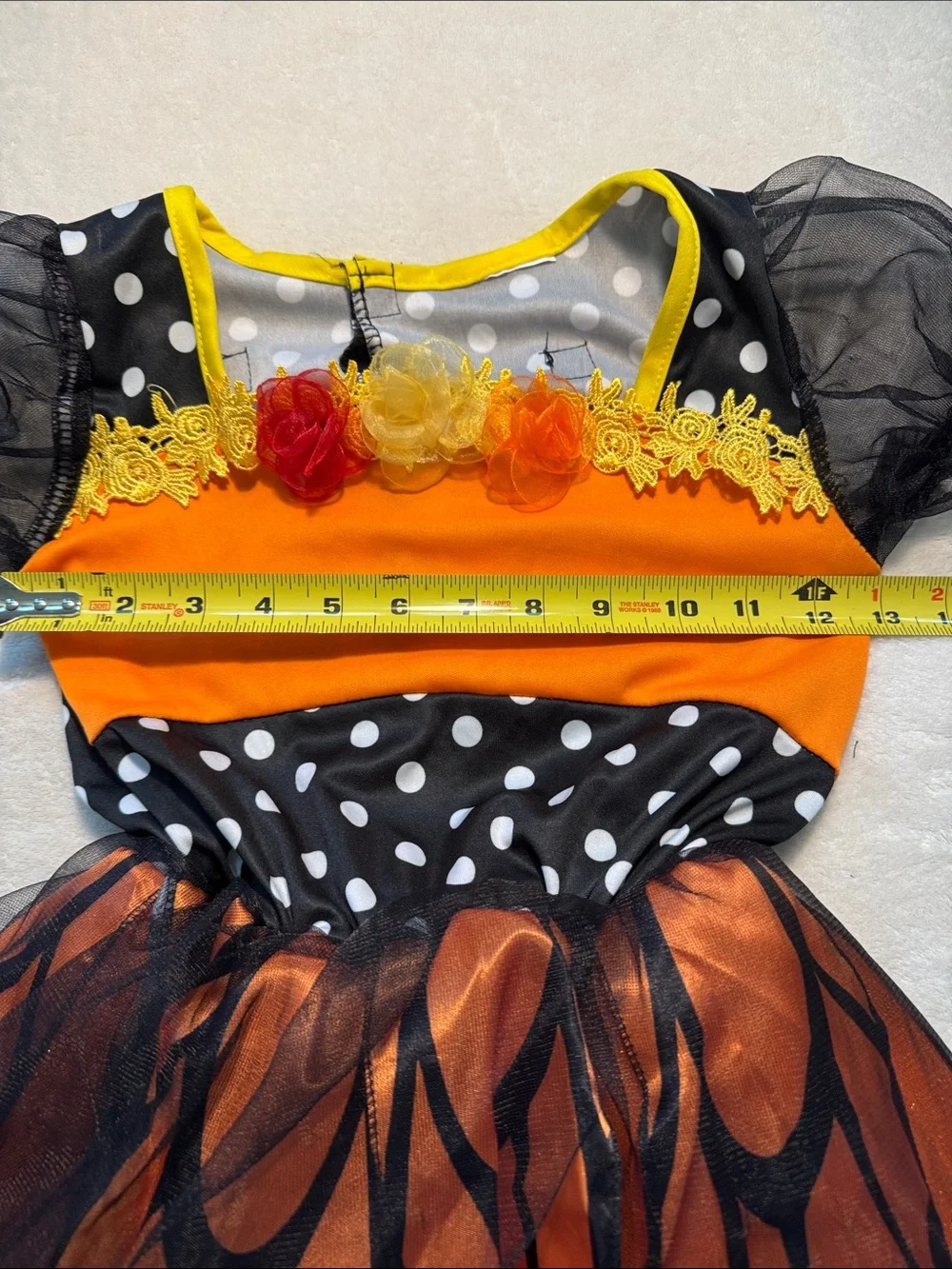 Halloween children’s orange and black monarch butterfly costume. Removable wings
